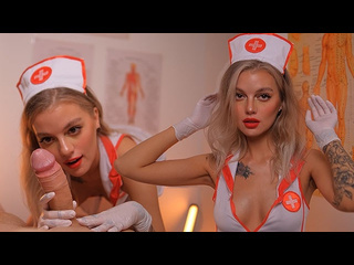 horny nurse in latex gloves has her own method of treatment