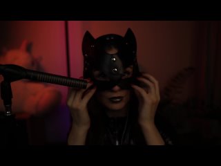 asmr halloween cat woman mask tapping, chewing and sponge sounds, micro scratching